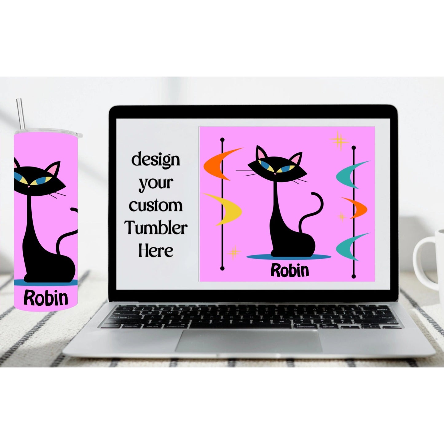 Retro Cat Vibes Personalized Tumbler