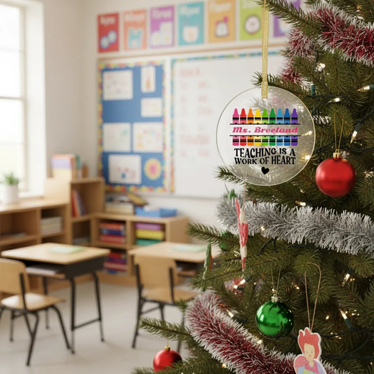 Teaching Is a Work of Heart Personalized Glass Ornament & Suncatcher