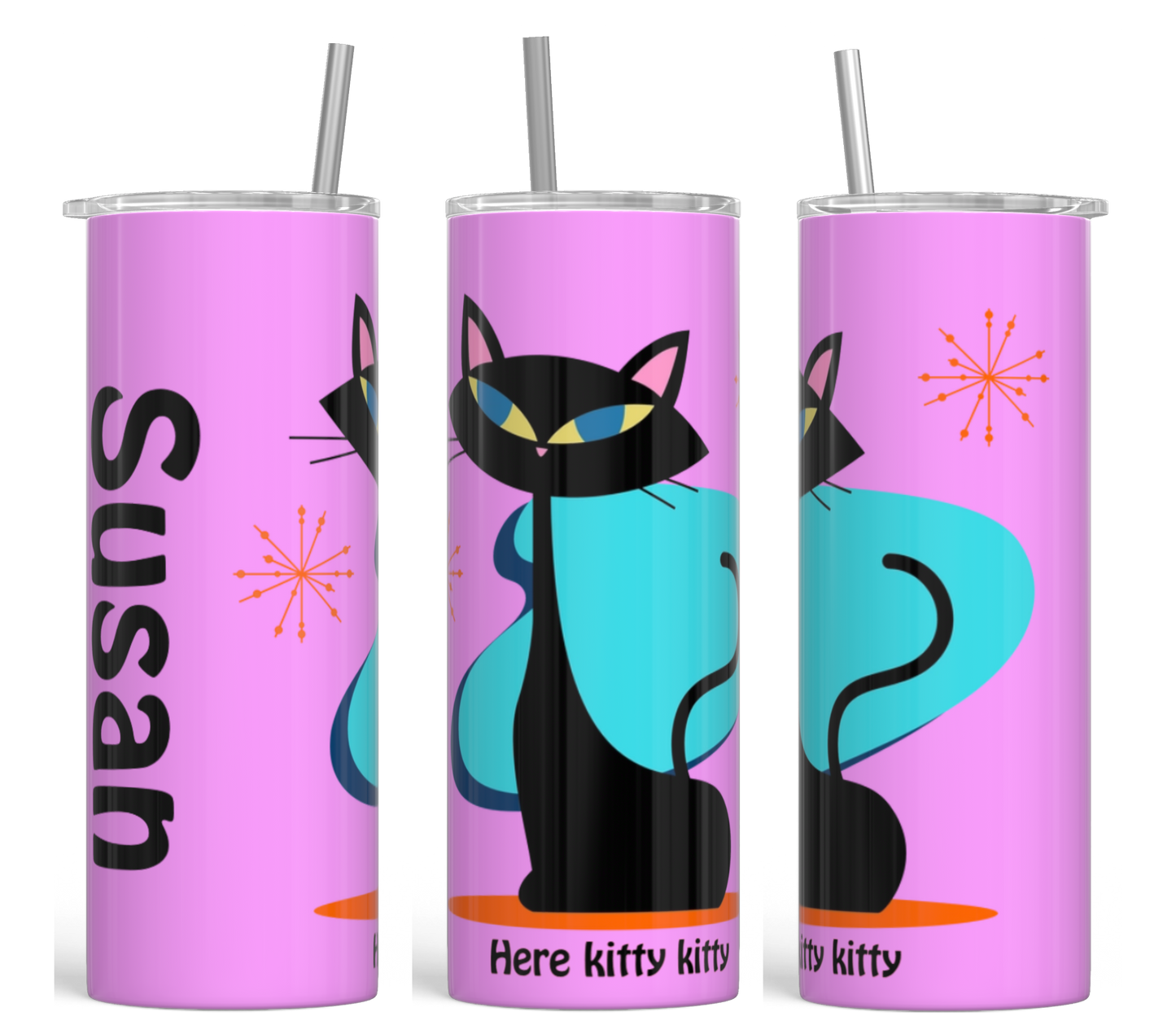 Mid-Century Cat Vibes Personalized Tumbler