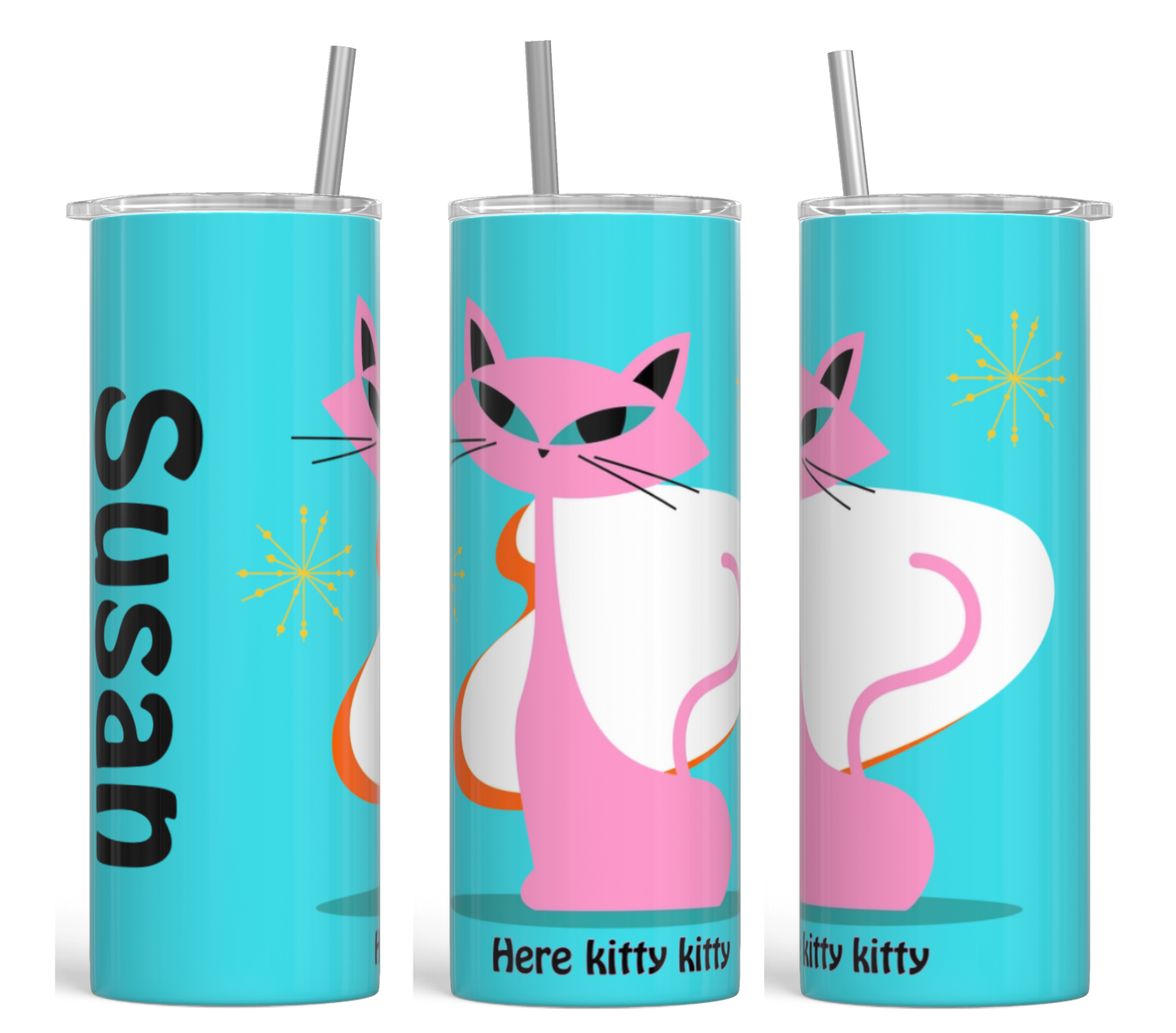 Mid-Century Cat Vibes Personalized Tumbler