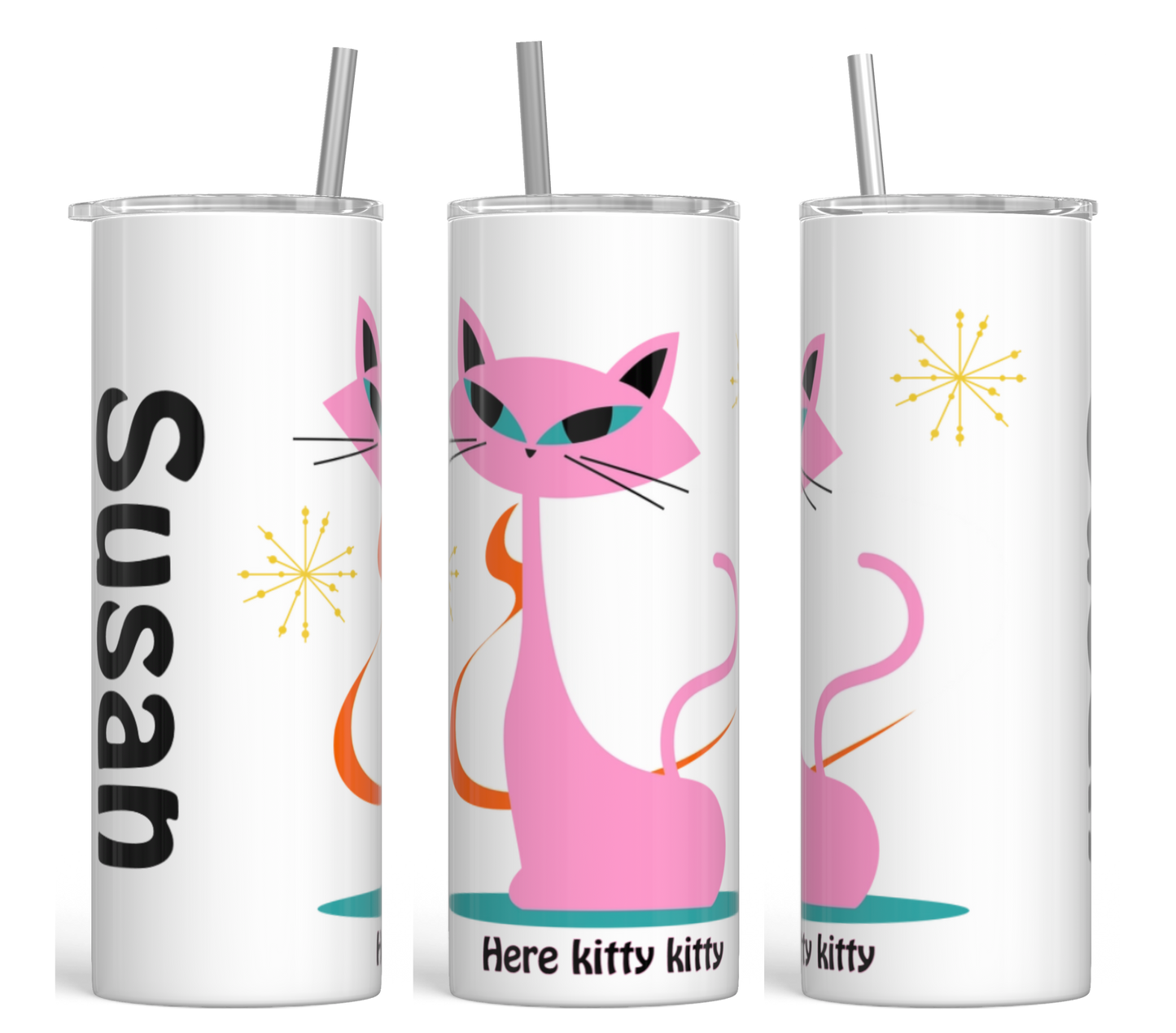 Mid-Century Cat Vibes Personalized Tumbler