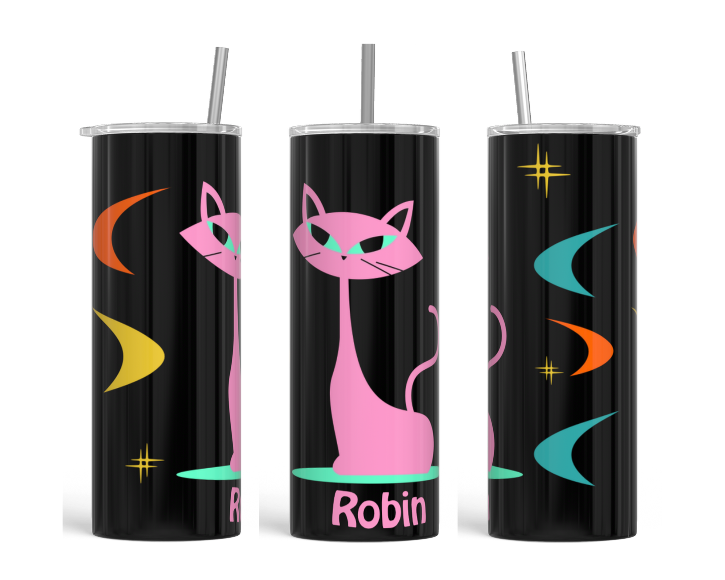 Retro Cat Vibes Personalized Tumbler