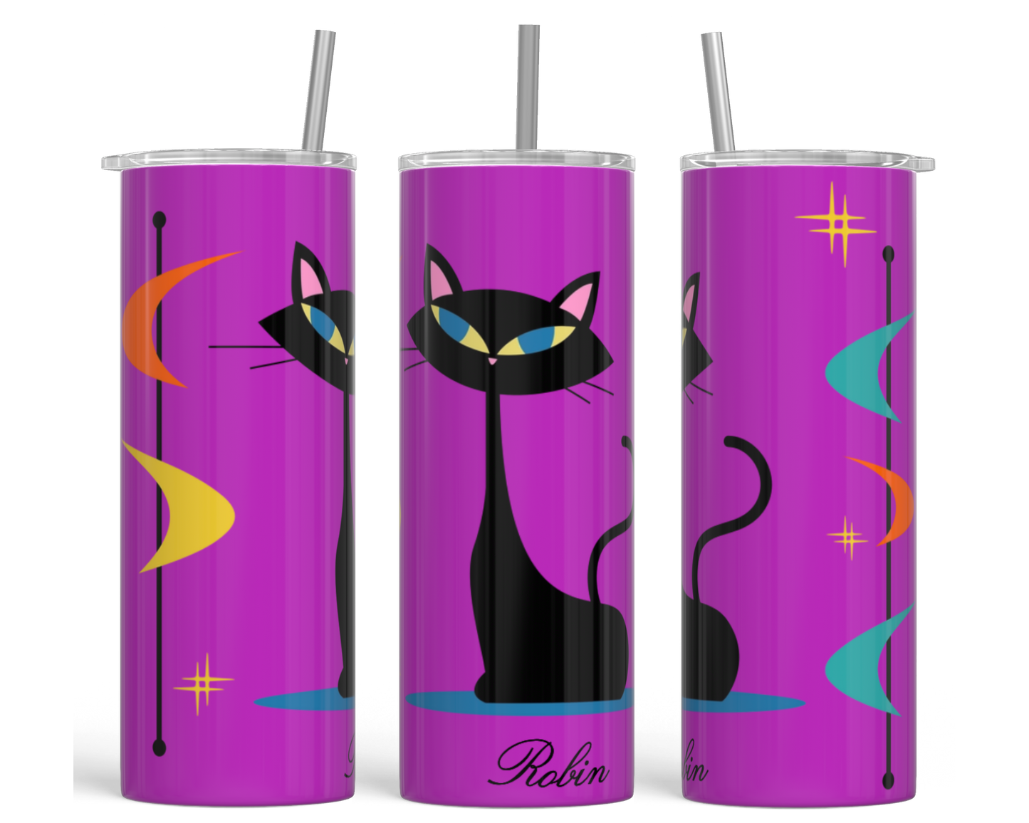 Retro Cat Vibes Personalized Tumbler