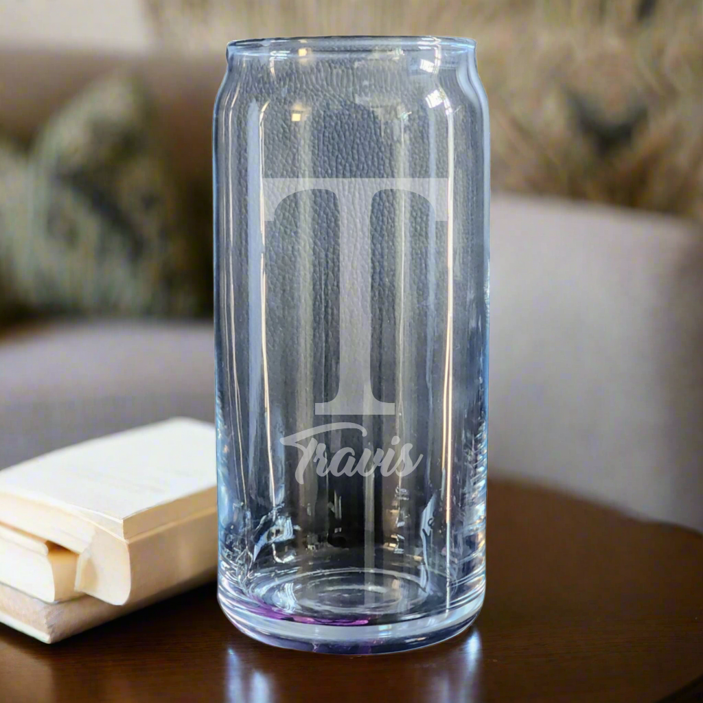 Sample T Monogram Glass Etched and Personalized