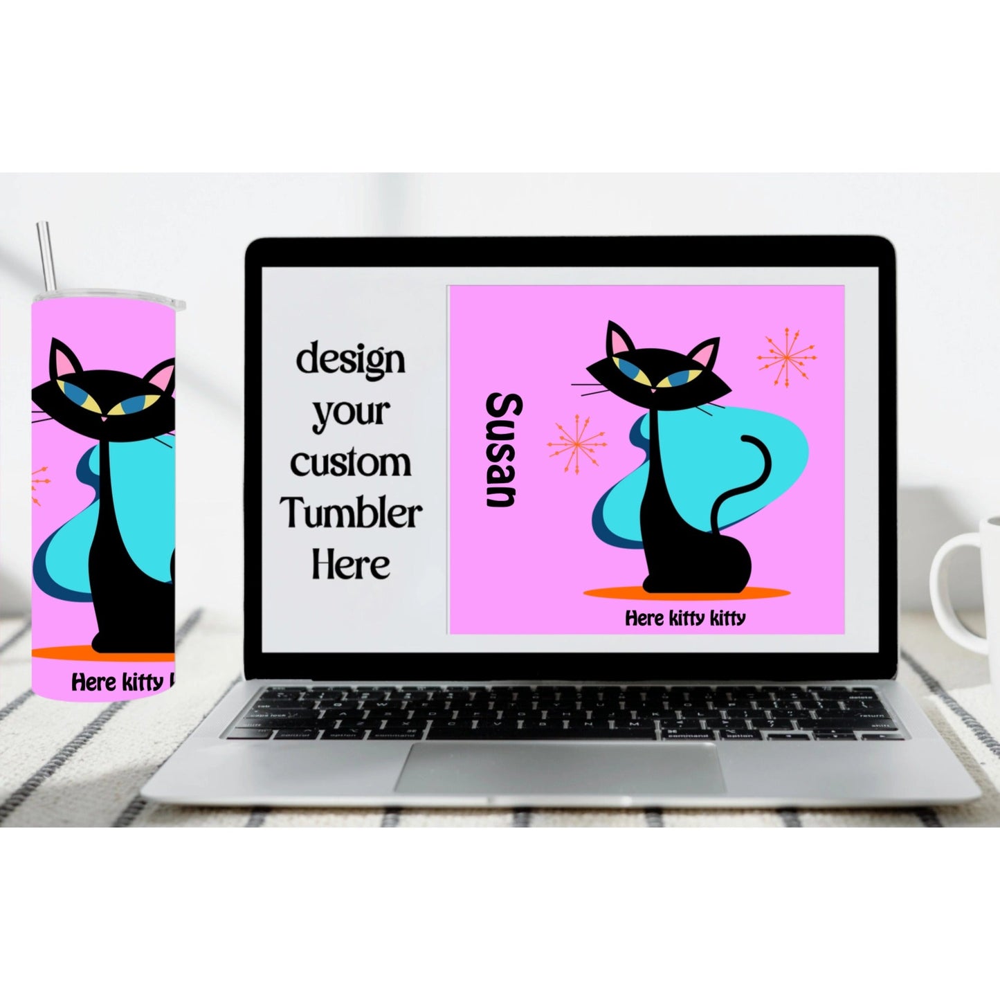 Mid-Century Cat Vibes Personalized Tumbler