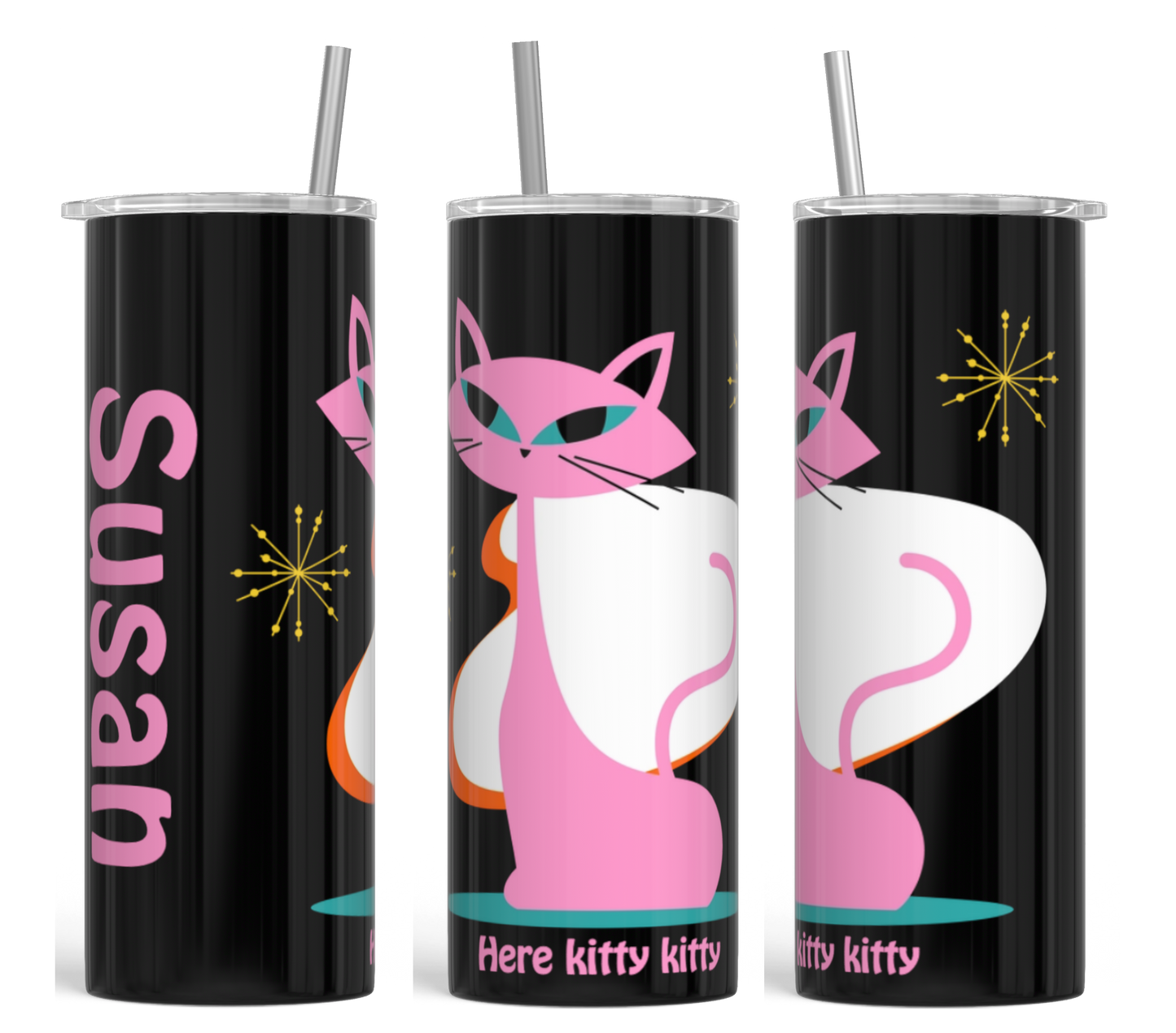Mid-Century Cat Vibes Personalized Tumbler