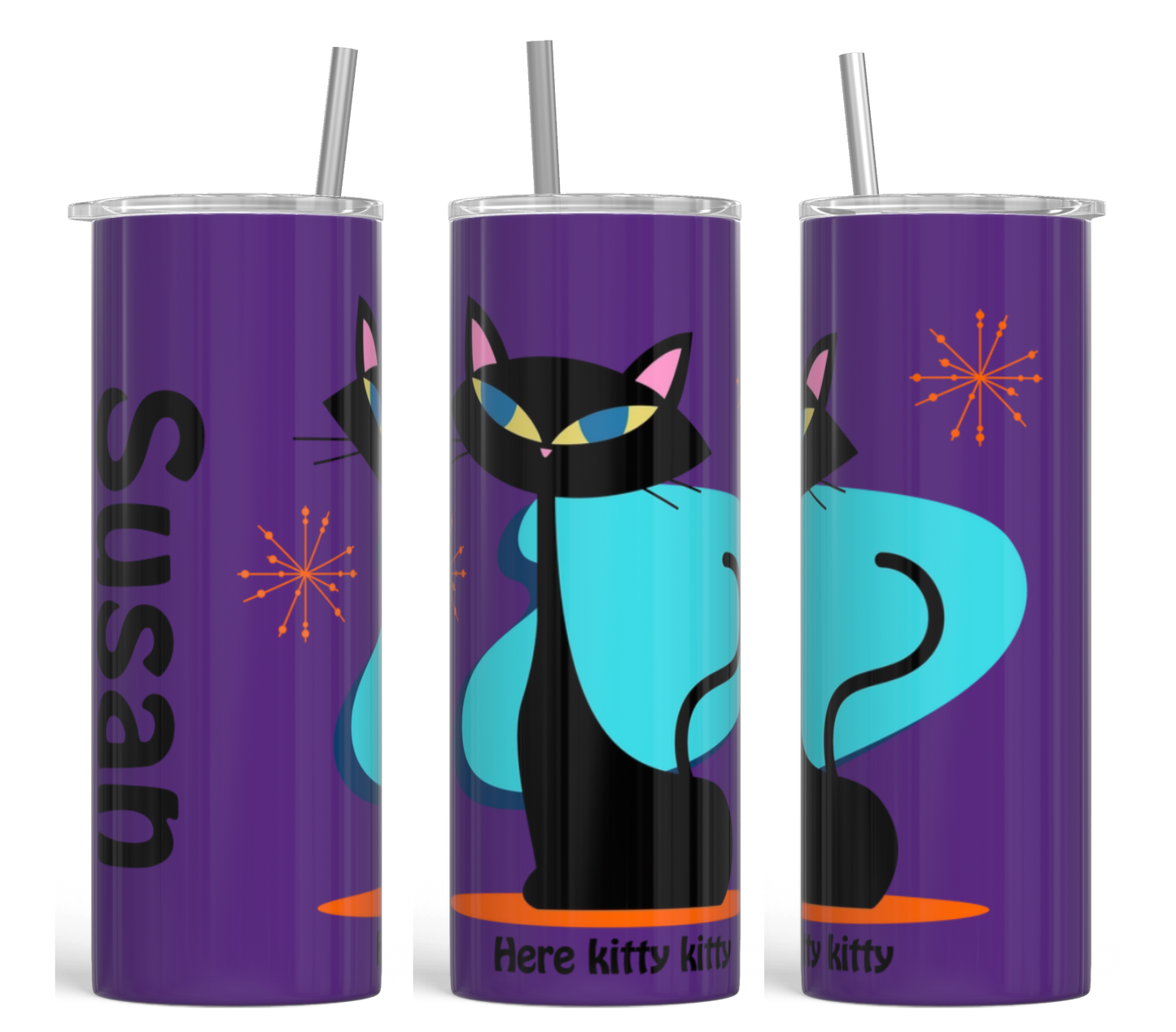 Mid-Century Cat Vibes Personalized Tumbler