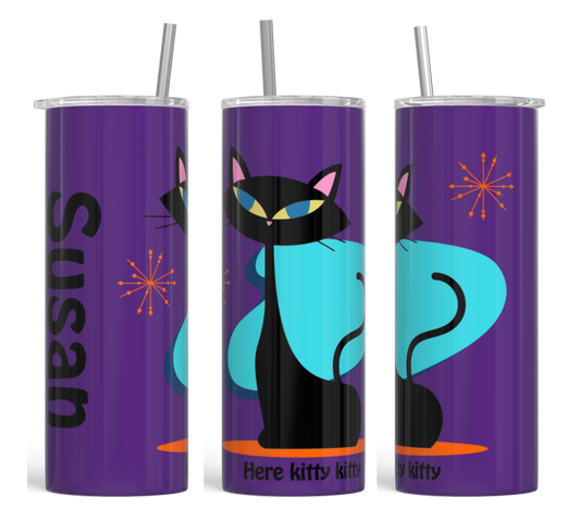 Mid Century Modern Cat Vibes Personalized Custom Tumbler ~ 20 ounce