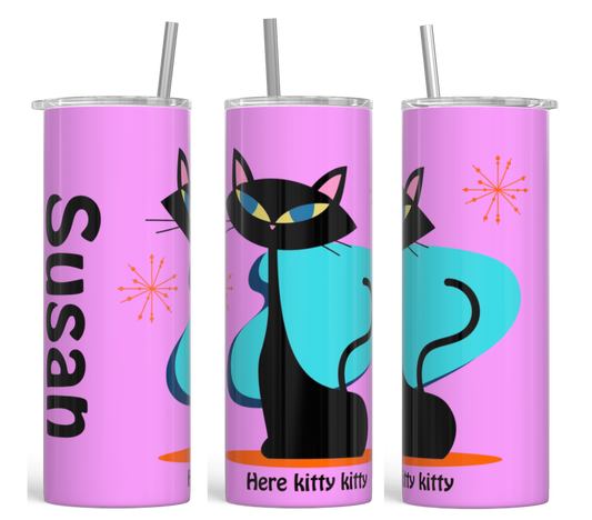 Mid-Century Cat Vibes Personalized Tumbler