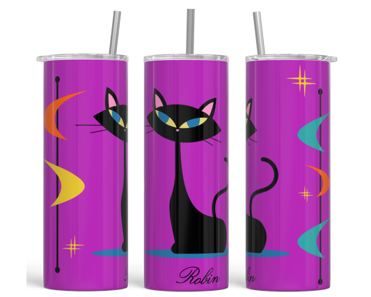 Retro Cat Vibes Personalized Tumbler